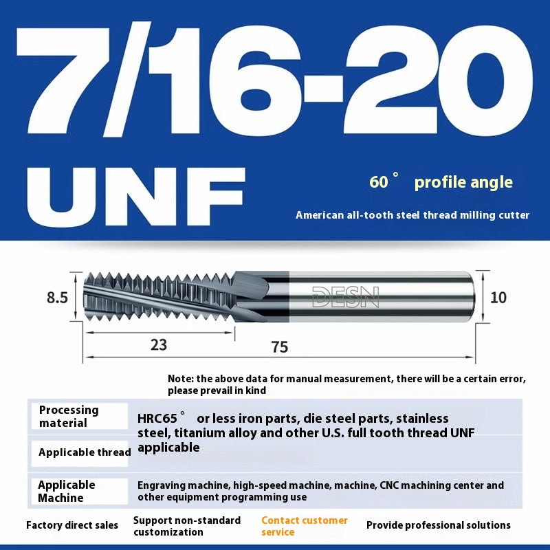 1115-65° high hard tungsten carbide thread milling cutter Long tooth full tooth alloy American thread milling cutter UNC UNF aluminum stainless steel Shandong Denso Pricision Tools Co.,Ltd.